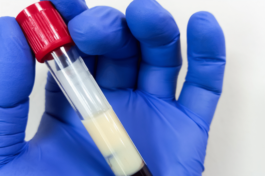 amostra de sangue de paciente com triglicérides alto.