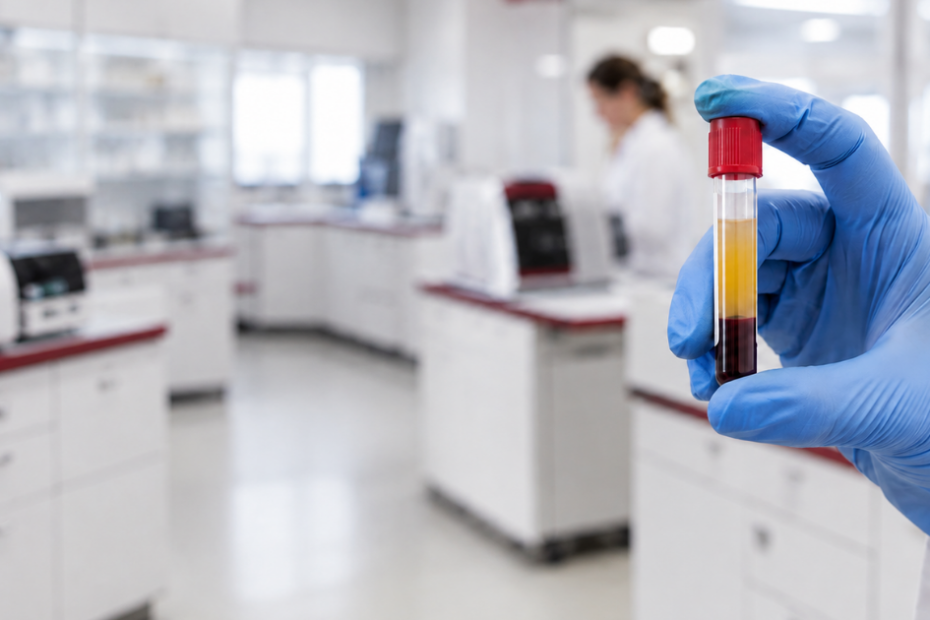 Exame anticardiolipina IgG, IgM e IgA com amostra de sangue em laboratório
